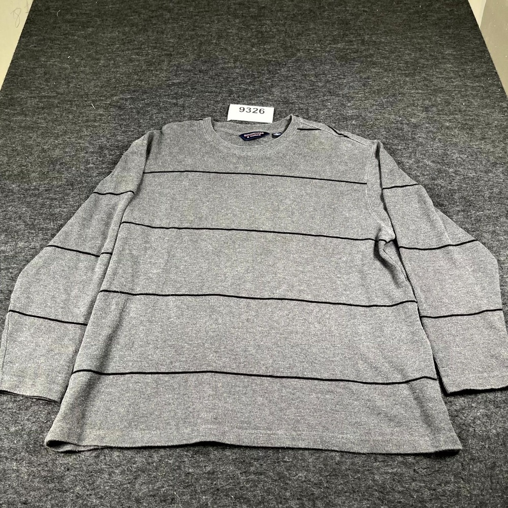 Roundtree‎ & Yorke Sweater Mens XL Gray Striped Cotton Crew Neck Casual Outdoor